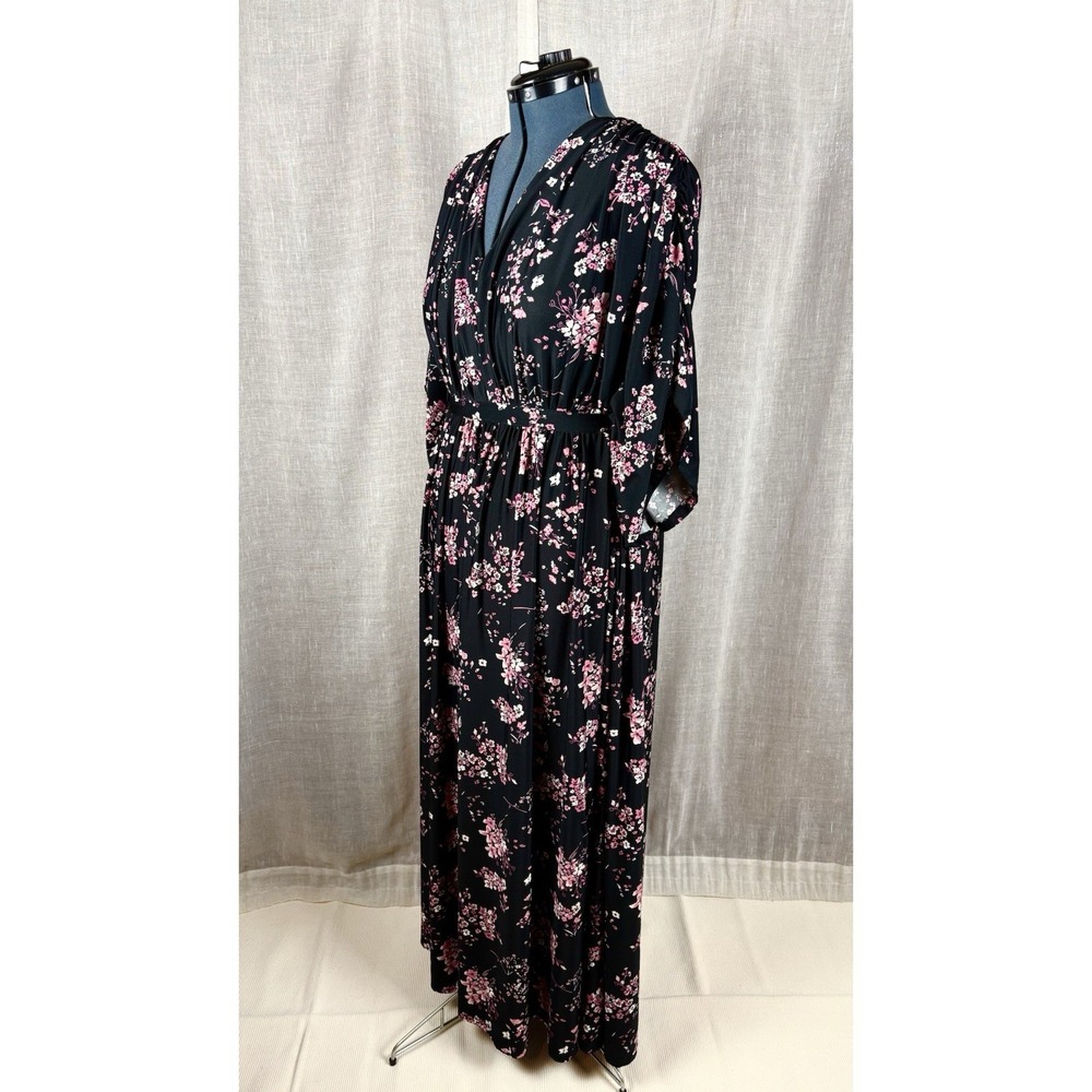 Cherry Blossom Print Dress Caftan Size 3X 26 28 Black Tie Back Whimsigoth - Picture 7 of 14